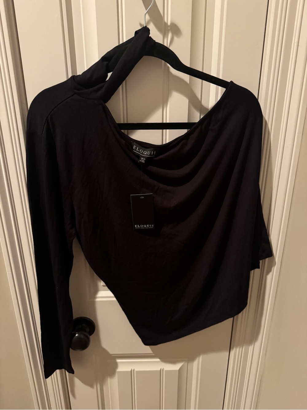 Eloquii Black Asymmetric One-Shoulder Long Sleeve Top